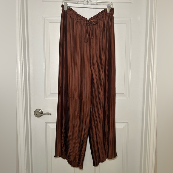 Anthropologie High-Waisted Plissé Wide-Leg Pants (Brown, L) - Picture 2 of 4